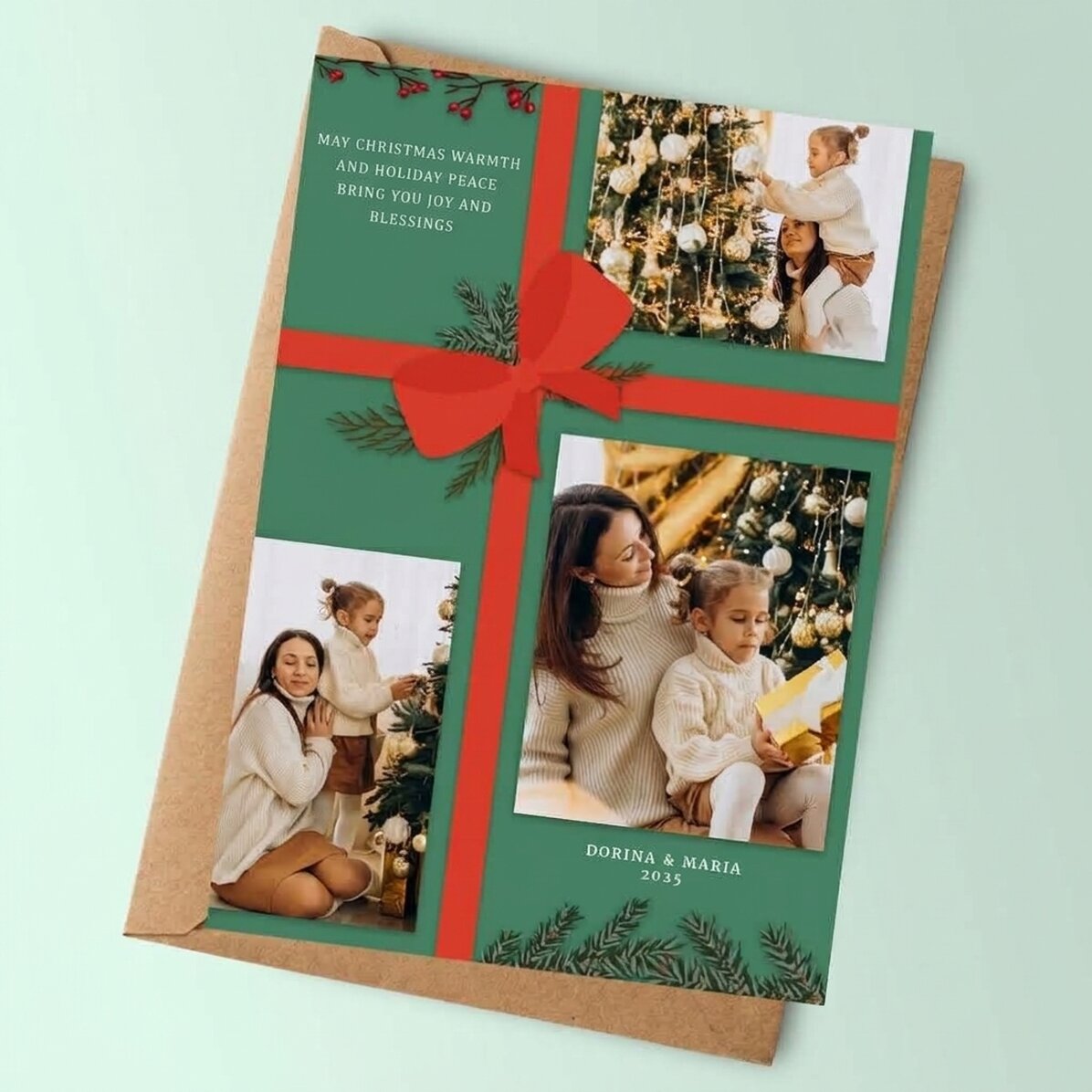 Carte personnalisée avec 3 photos et un texte - Cadeau de Noël