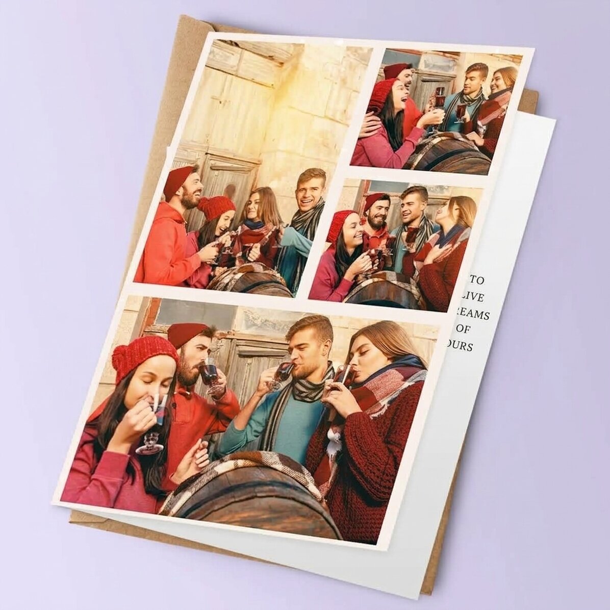 Carte de vœux personnalisée avec 4 photos et un texte - Couronne de Noël