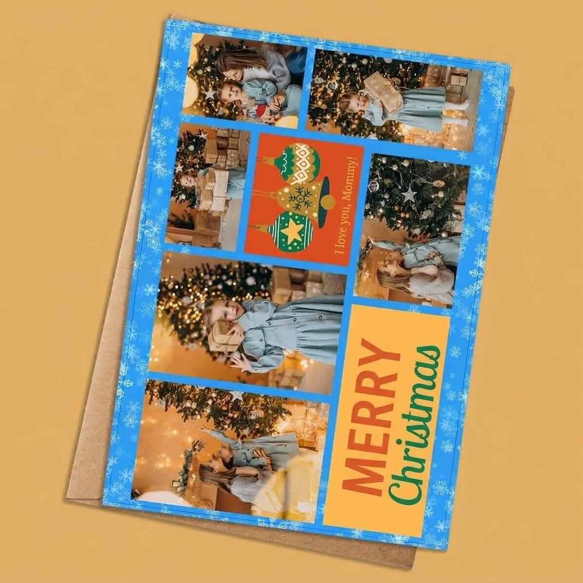 Carte personnalisée avec 6 photos et un texte - Holly Jolly