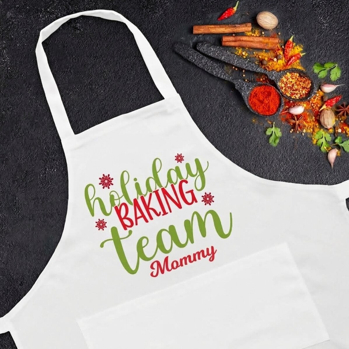 Gepersonaliseerd schort met tekst - Holiday baking team