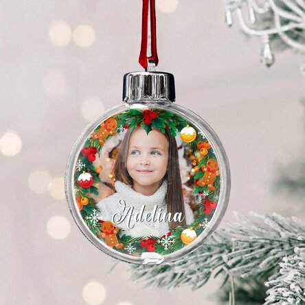 Boule de Noël personnalisée avec photo et texte - Gingerbread