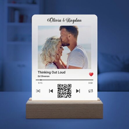 Lampe de veille LED personnalisée avec une photo et un code QR - Notre chanson