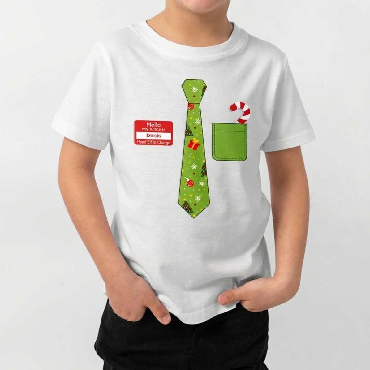Katoenen T-shirt voor kinderen, gepersonaliseerd met tekst - Kerststropdas