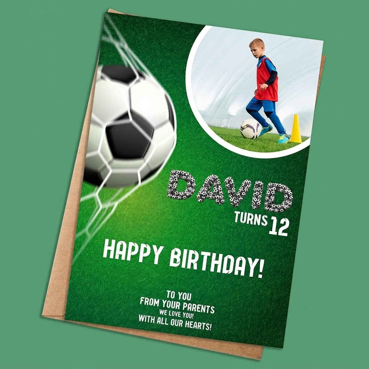 Gepersonaliseerde kaart met een foto en tekst - Voetbalverjaardag