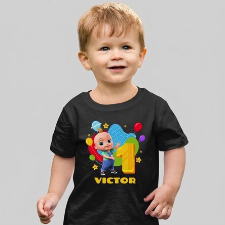 Katoenen T-shirt voor kinderen, gepersonaliseerd met naam - Verjaardag met Johny