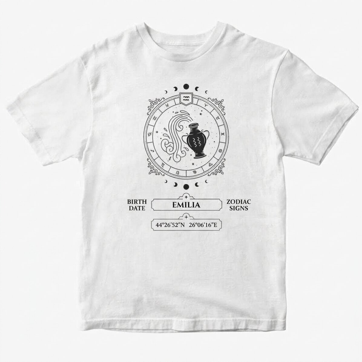 T-shirt en coton personnalisé avec prénom et signe du zodiaque - Verseau