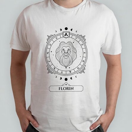 Katoenen T-shirt met naam en sterrenbeeld - Leeuw