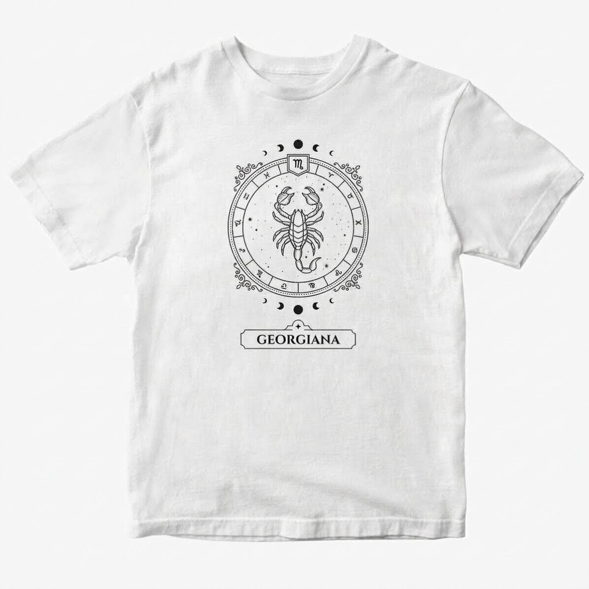 Katoenen T-shirt met naam en sterrenbeeld - Schorpioen
