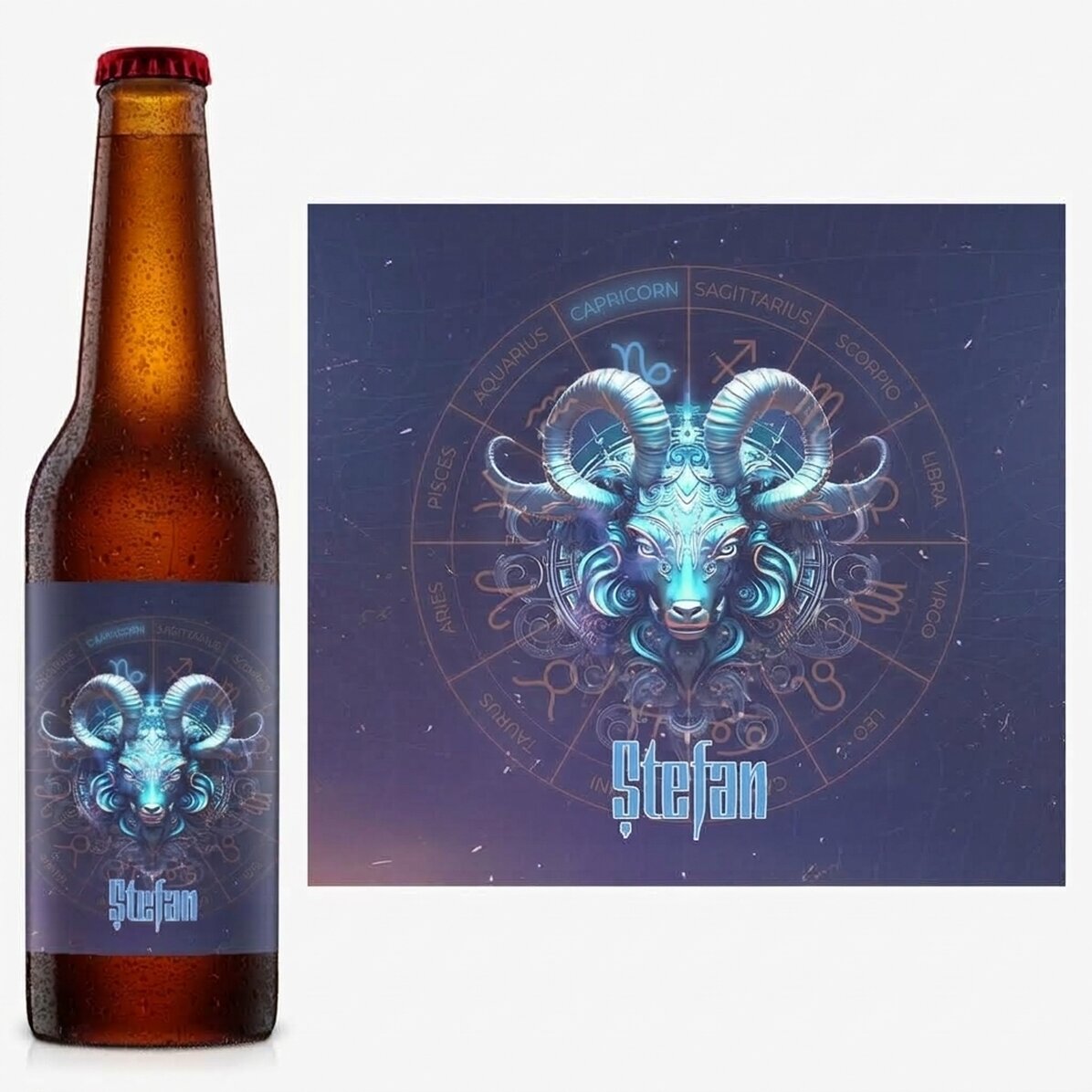 Bier met naam en sterrenbeeld - Steenbok