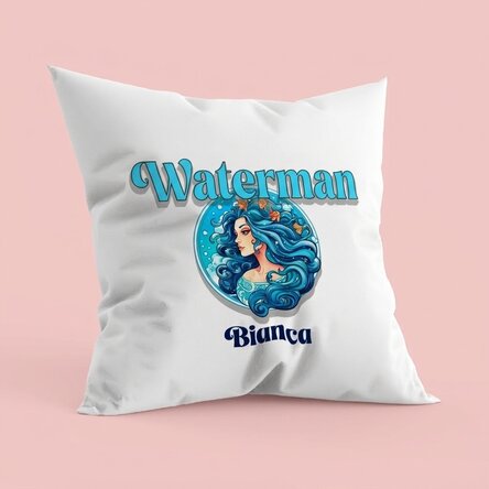 Gepersonaliseerd kussen met naam en sterrenbeeld - Waterman