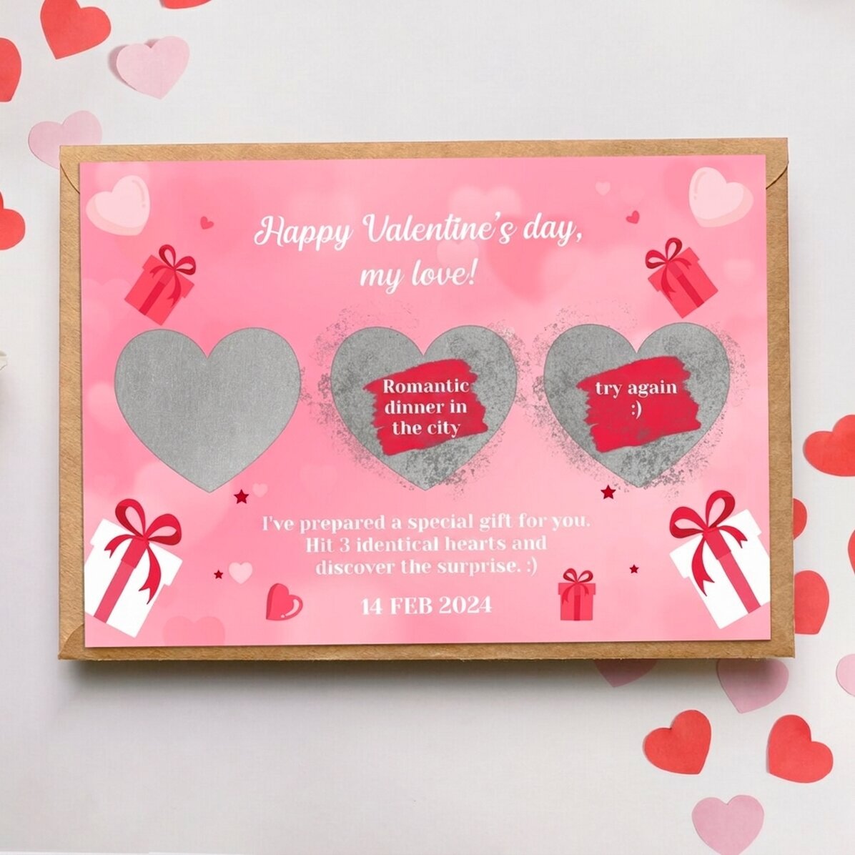 Carte à gratter personnalisée avec message - Amour