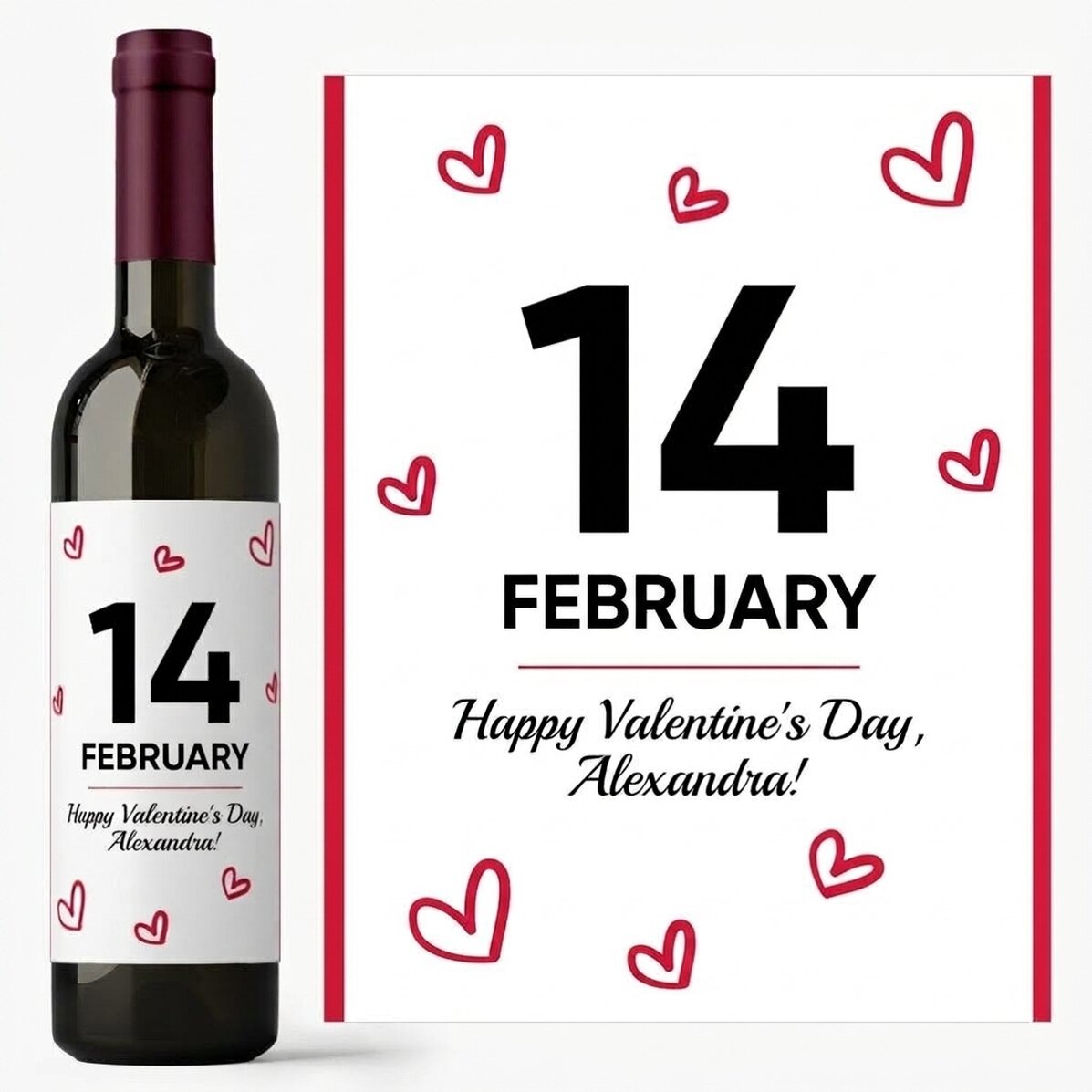 Vin personnalisé avec un message - Cœurs