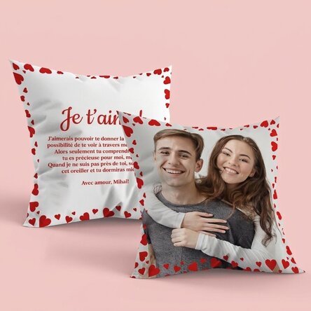Coussin personnalisé avec une photo et un message recto-verso - Love