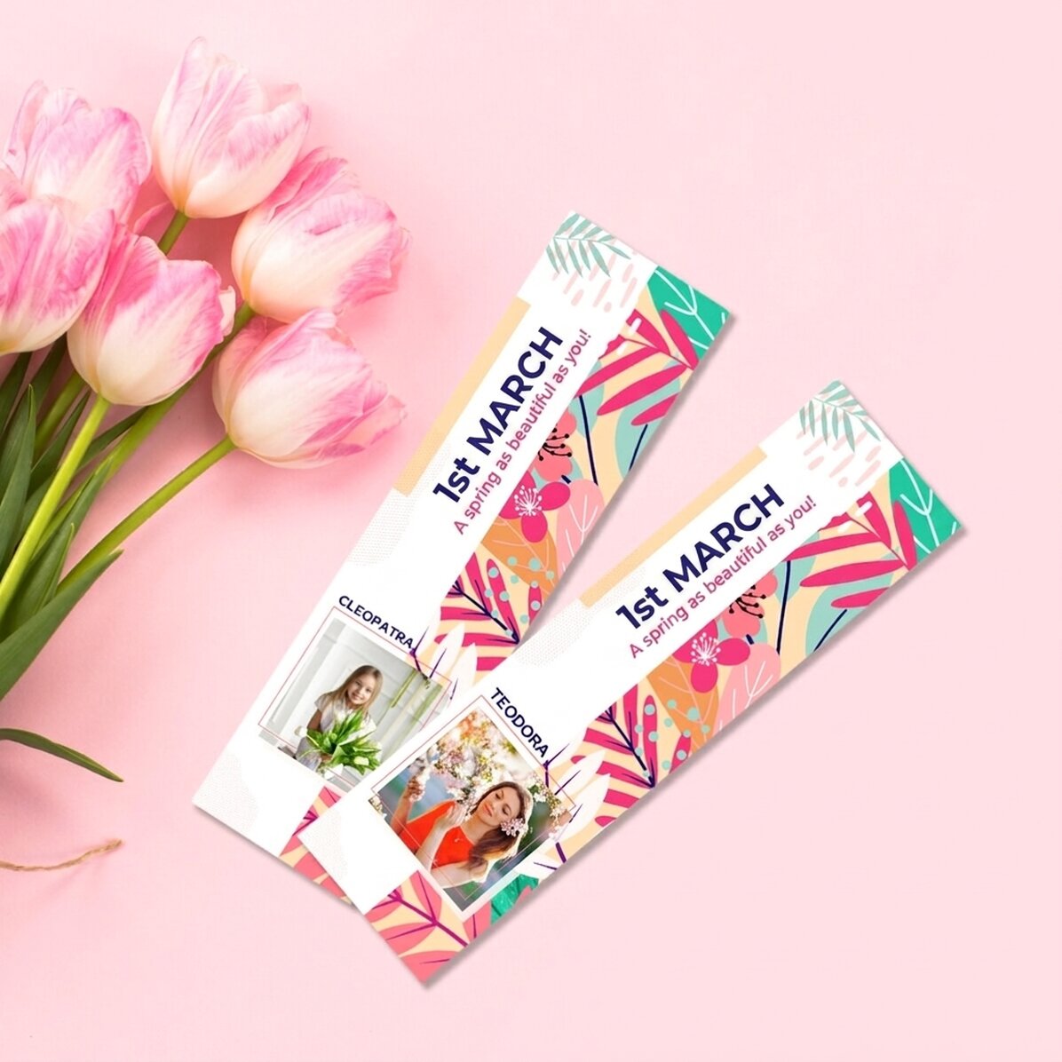 Gepersonaliseerde bladwijzer met foto en tekst - Floral