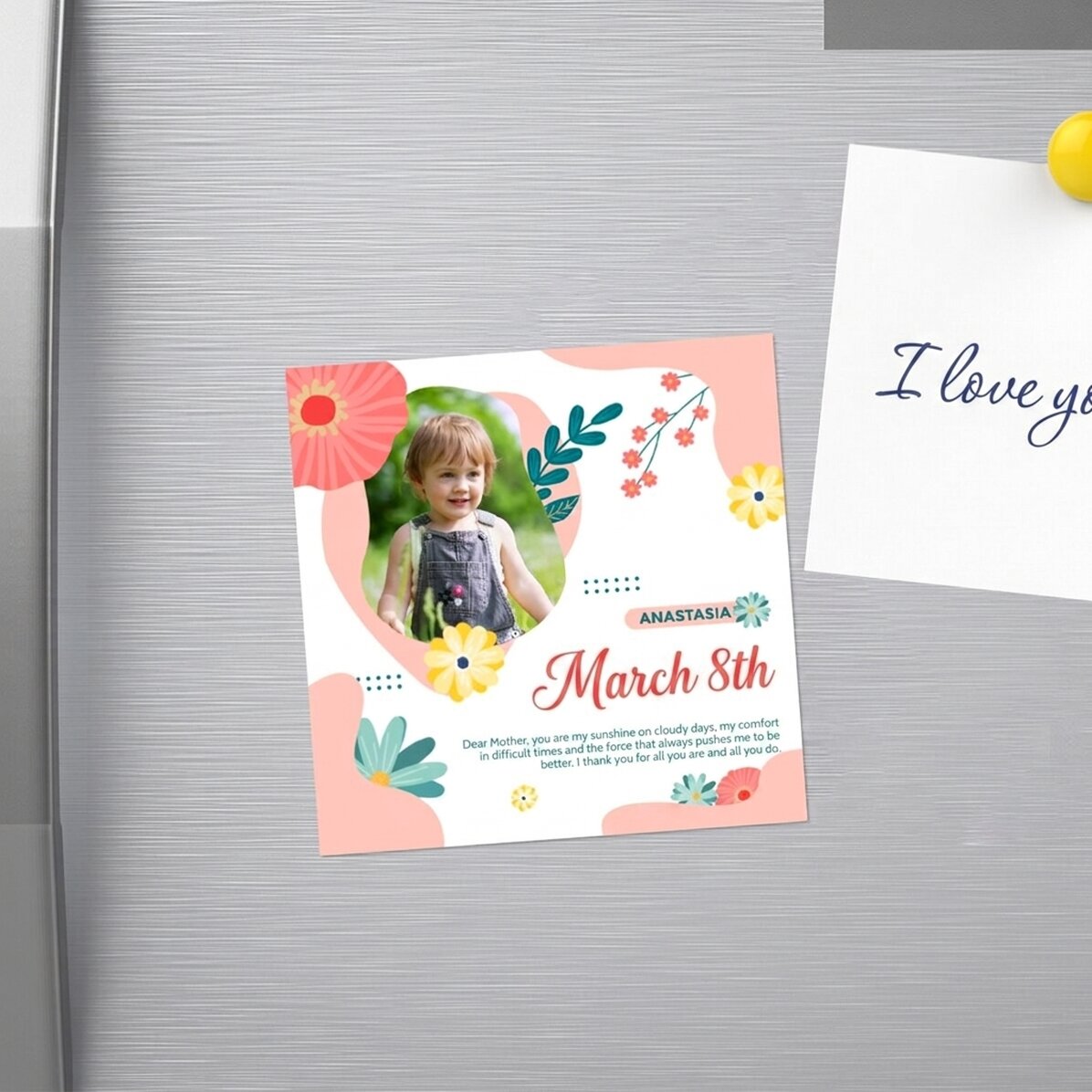 Gepersonaliseerde magneet van 10x10 met foto en tekst - Lovely spring