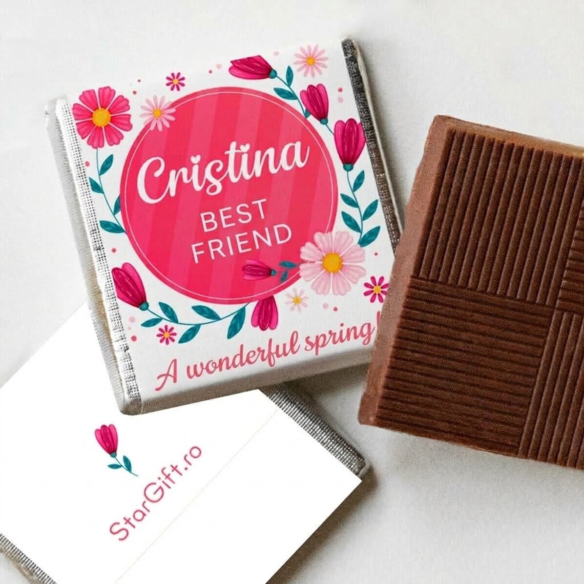 Gepersonaliseerde mini-chocolade met een lenteboodschap