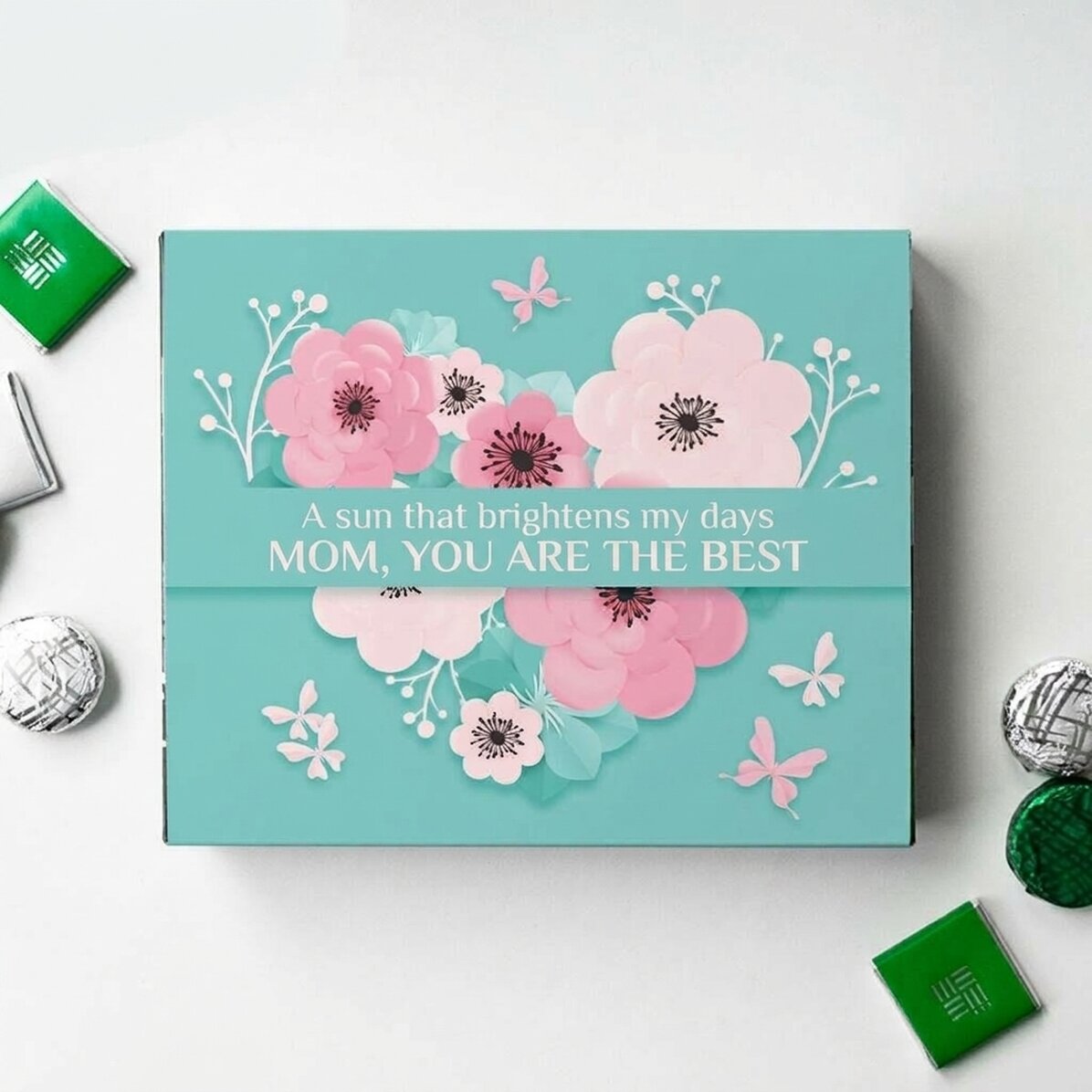 Boîte de bonbons personnalisée avec un message - Flower heart
