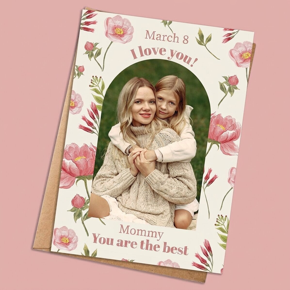 Carte personnalisée avec photo et texte - Fleurs à l
