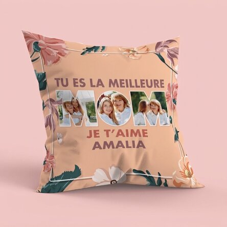 Coussin personnalisé avec photos et texte, grand format - Maman