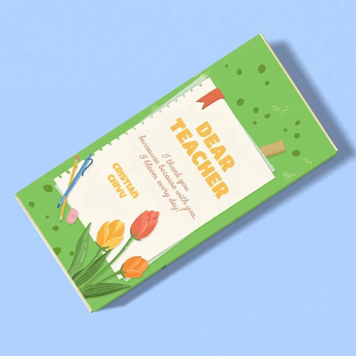Chocolat personnalisé avec un message - Des tulipes pour les enseignants