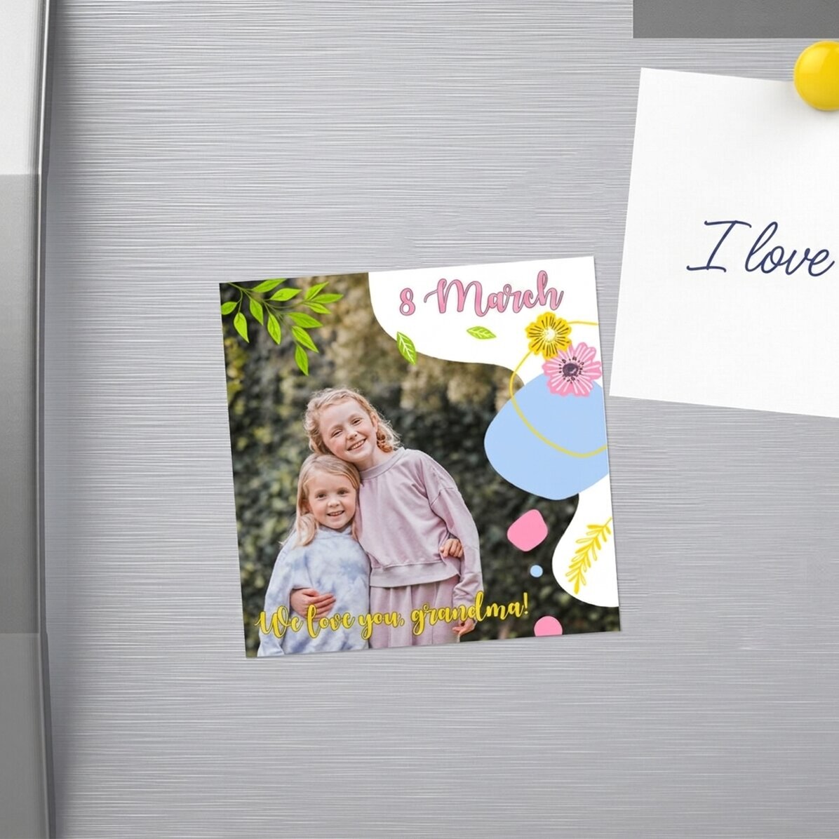 Gepersonaliseerde magneet van 10x10 met foto en tekst - Happiness