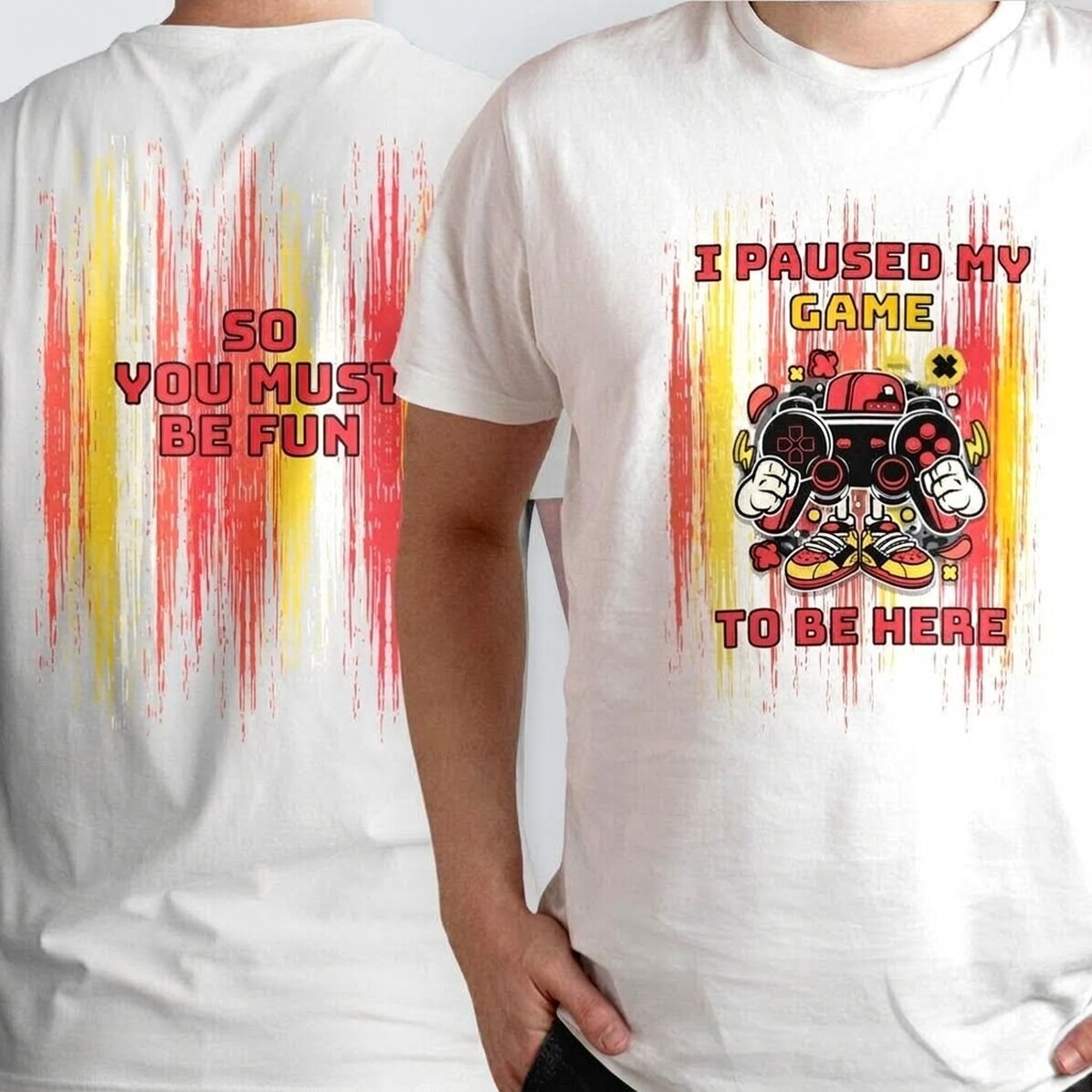 Gepersonaliseerd katoenen T-shirt met tekst aan de voor- en achterkant - Gamer