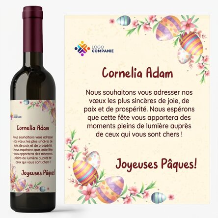 Vin personnalisé avec logo et message - Œufs de Pâques
