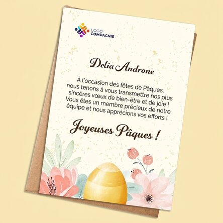 Carte personnalisée avec logo et message de Pâques - Floral