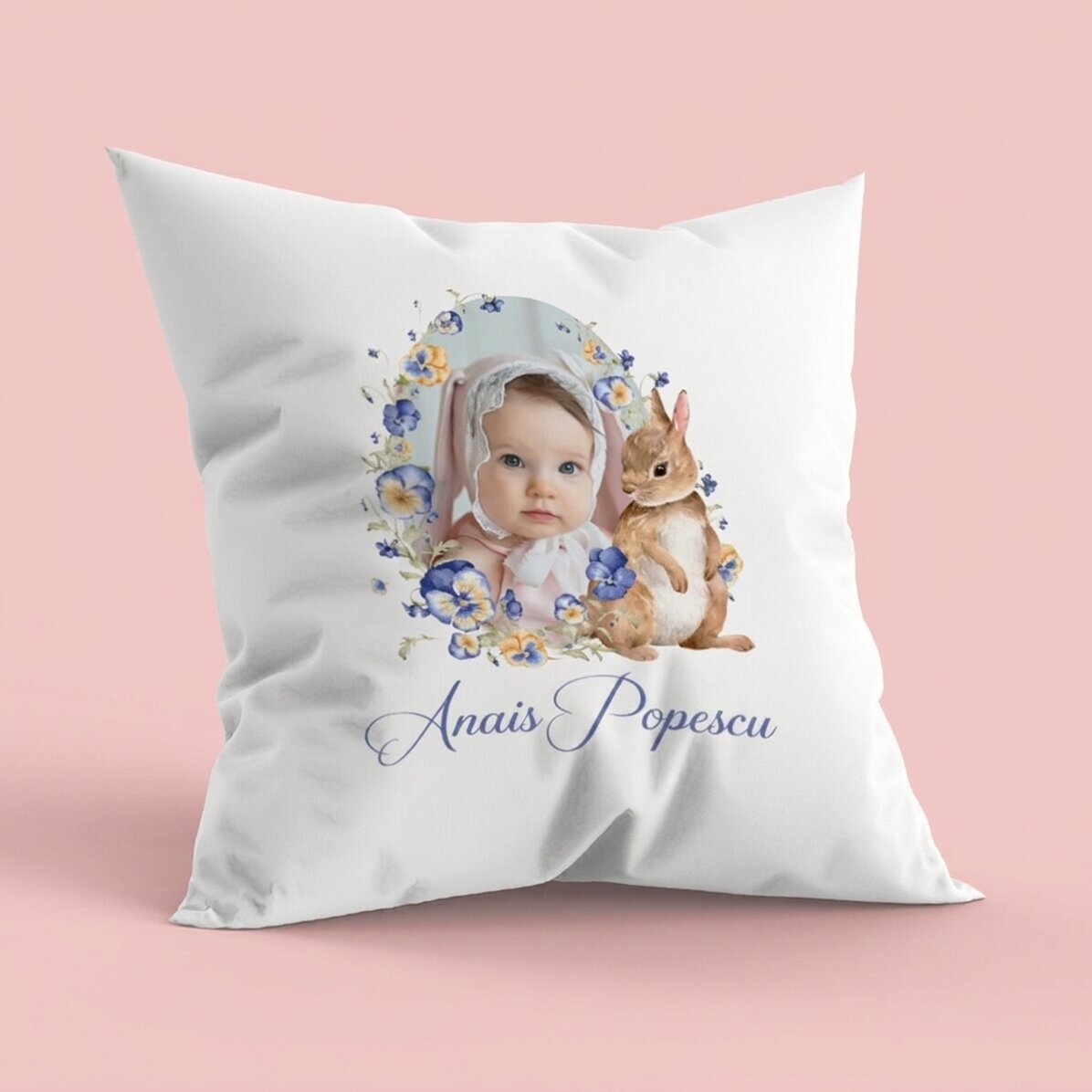 Gepersonaliseerd kussen met tekst en foto - Bunny