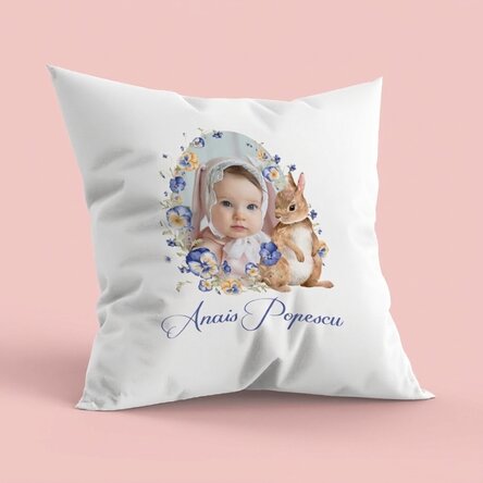 Gepersonaliseerd kussen met tekst en foto - Bunny