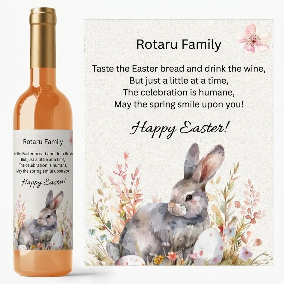 Vin personnalisé avec un message de Pâques - Cute Bunny