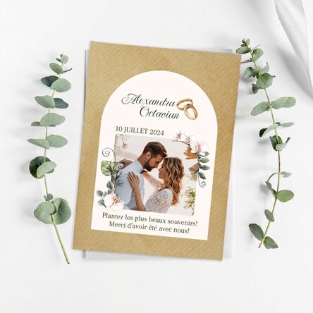 Cadeau de mariage personnalisé à planter, avec photo et texte