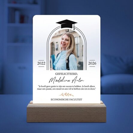 Gepersonaliseerde LED-nachtlamp met een foto en een boodschap - Afstuderen