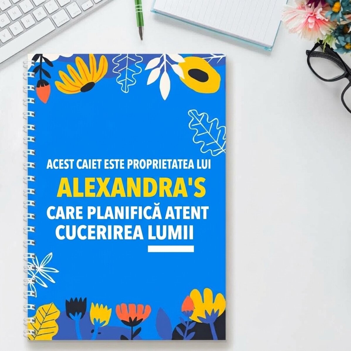 Carnet personnalisé avec le texte « Take over the world »