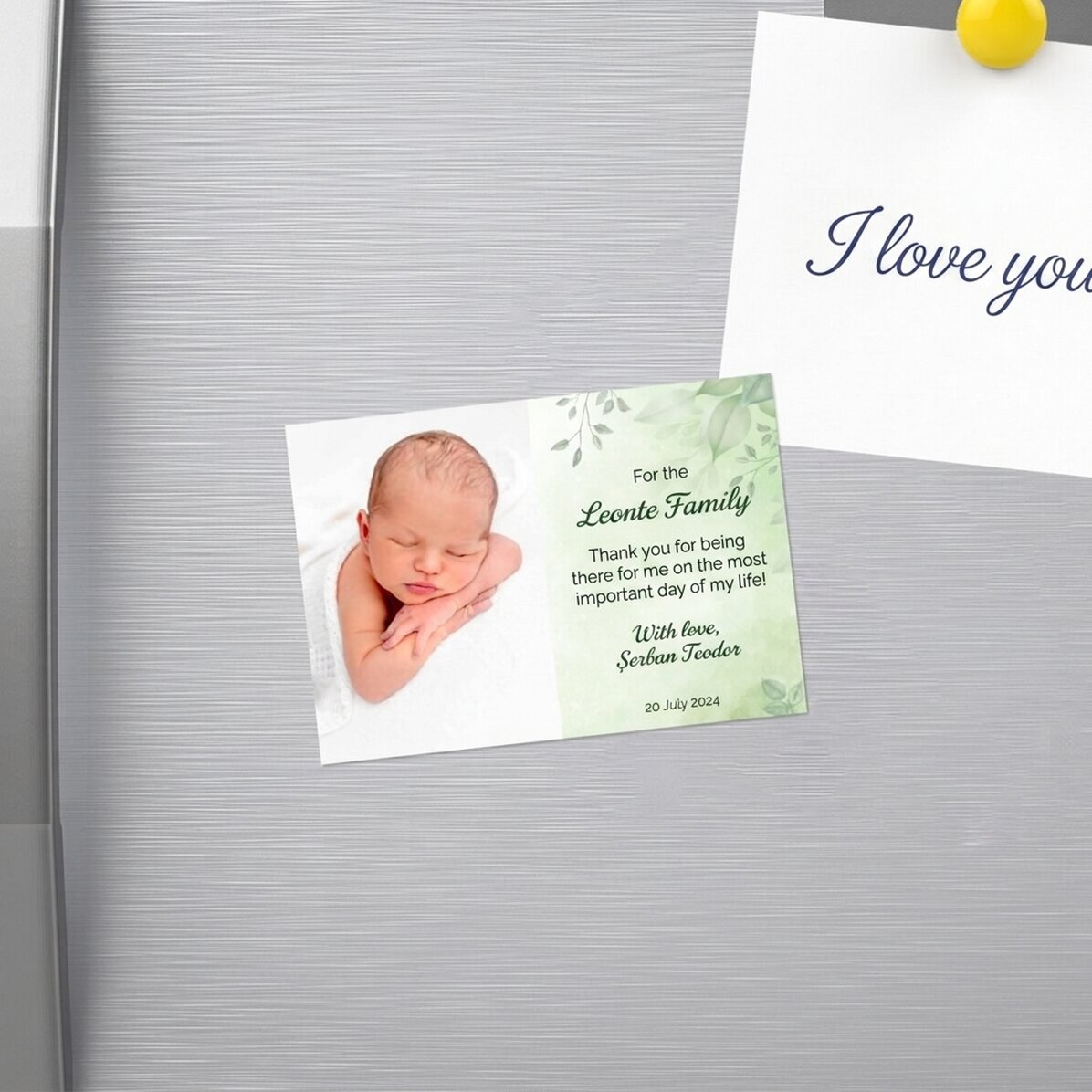 Aimant personnalisé de 10 x 7 cm avec une photo et un message - Souvenir de baptême