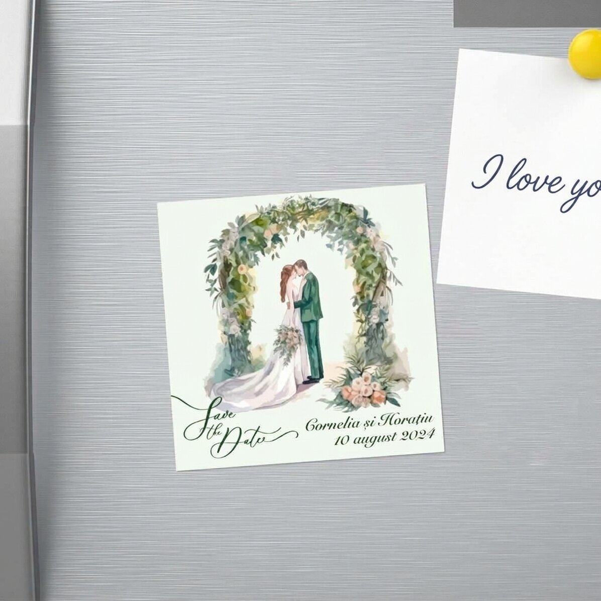 Gepersonaliseerde magneet van 10x10 met tekst - Save the date