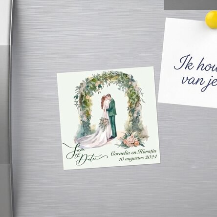 Gepersonaliseerde magneet van 10x10 met tekst - Save the date