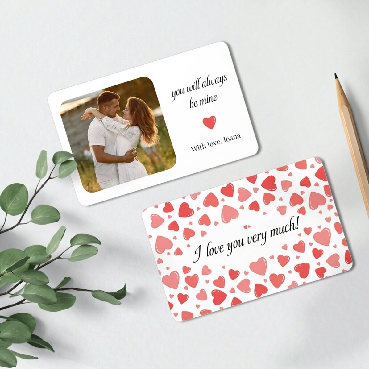 Carte en aluminium personnalisée recto-verso avec une photo et un texte - Hearts