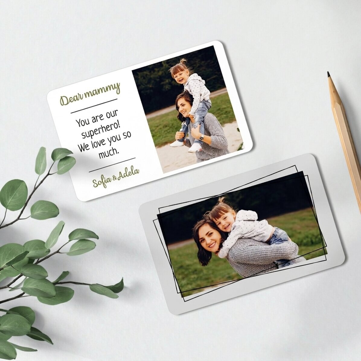 Gepersonaliseerd aluminium kaartje, voor- en achterkant, met 2 foto