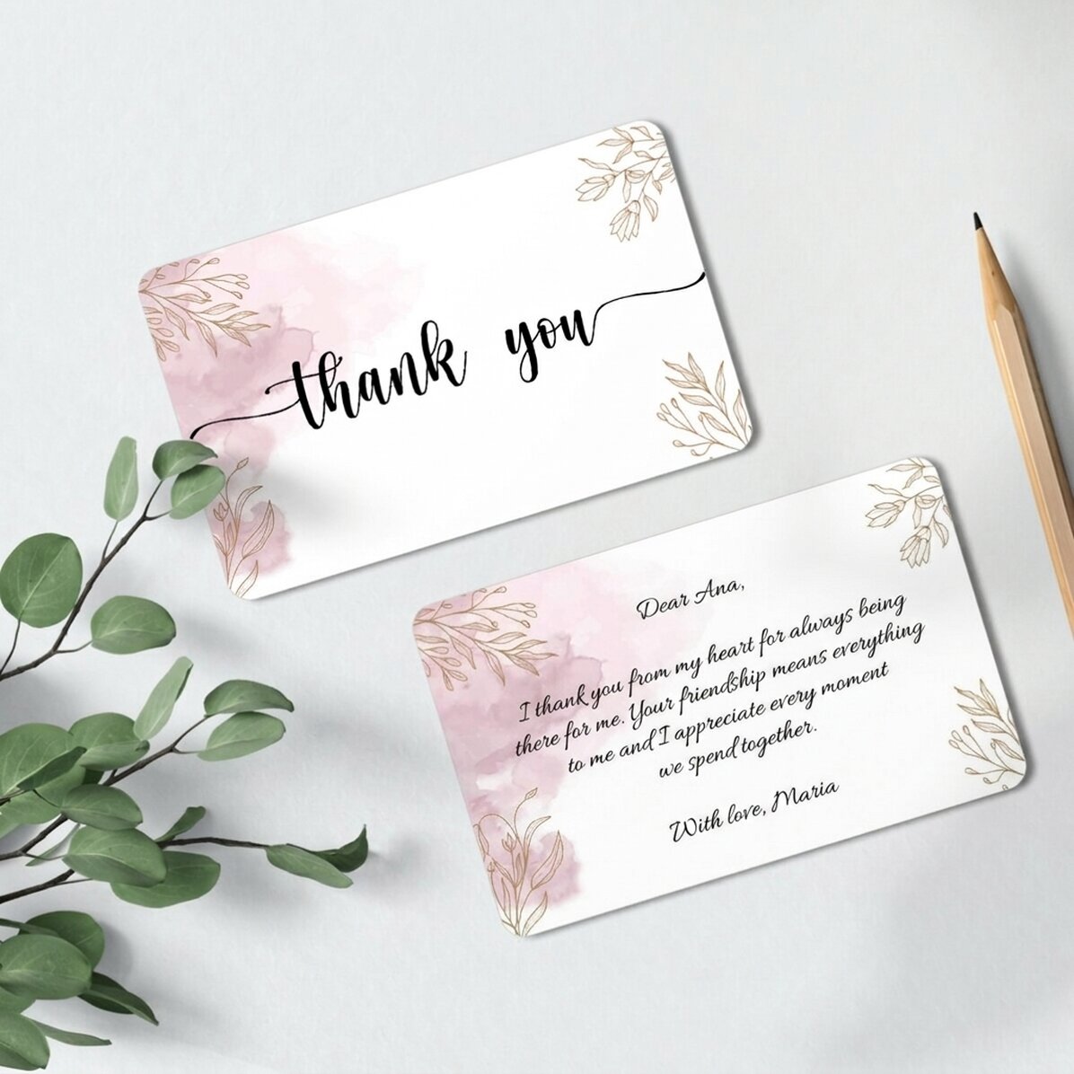 Gepersonaliseerde aluminiumkaart, voor- en achterzijde, met tekst - Thank you