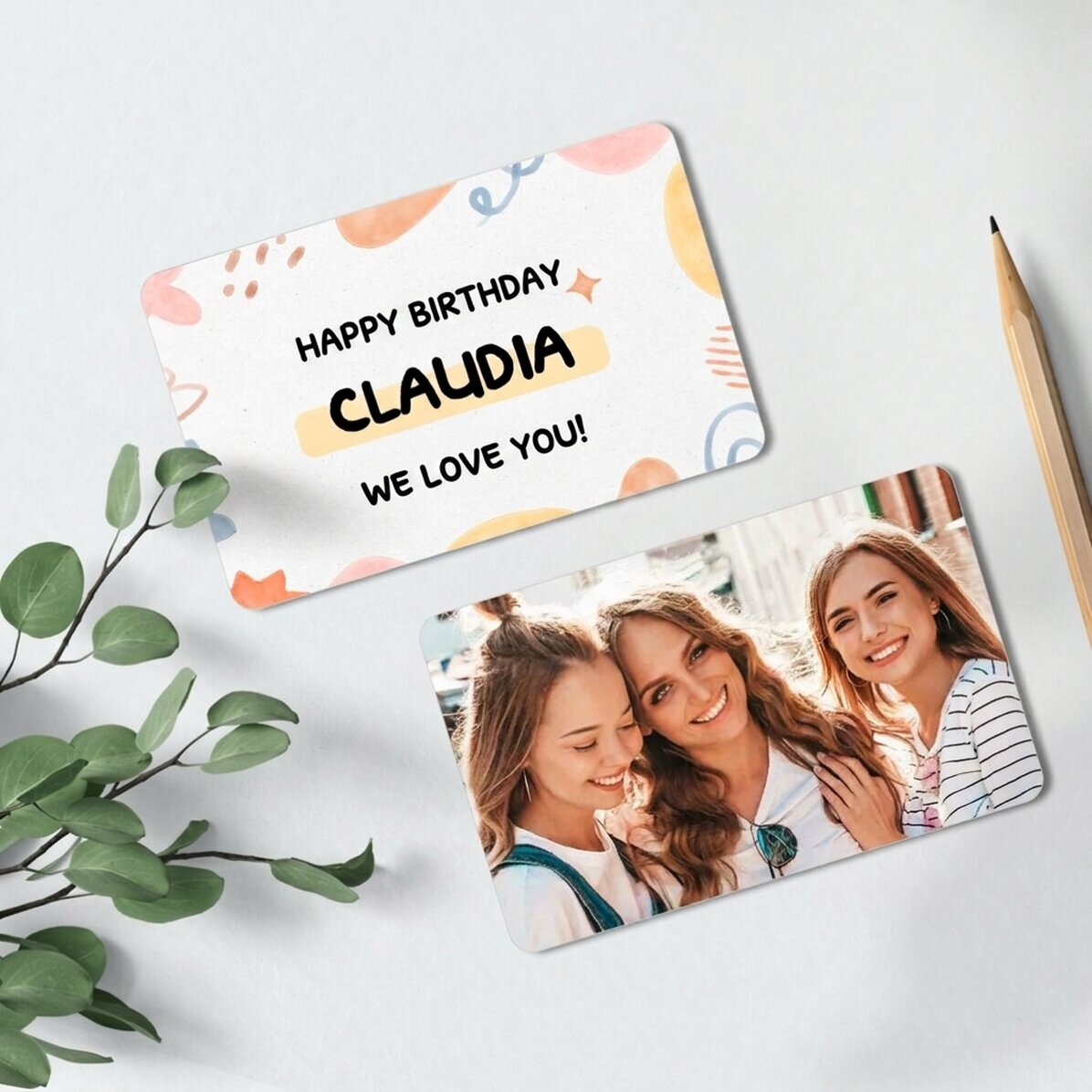 Carte en aluminium personnalisée recto-verso avec message et photo - Anniversaire