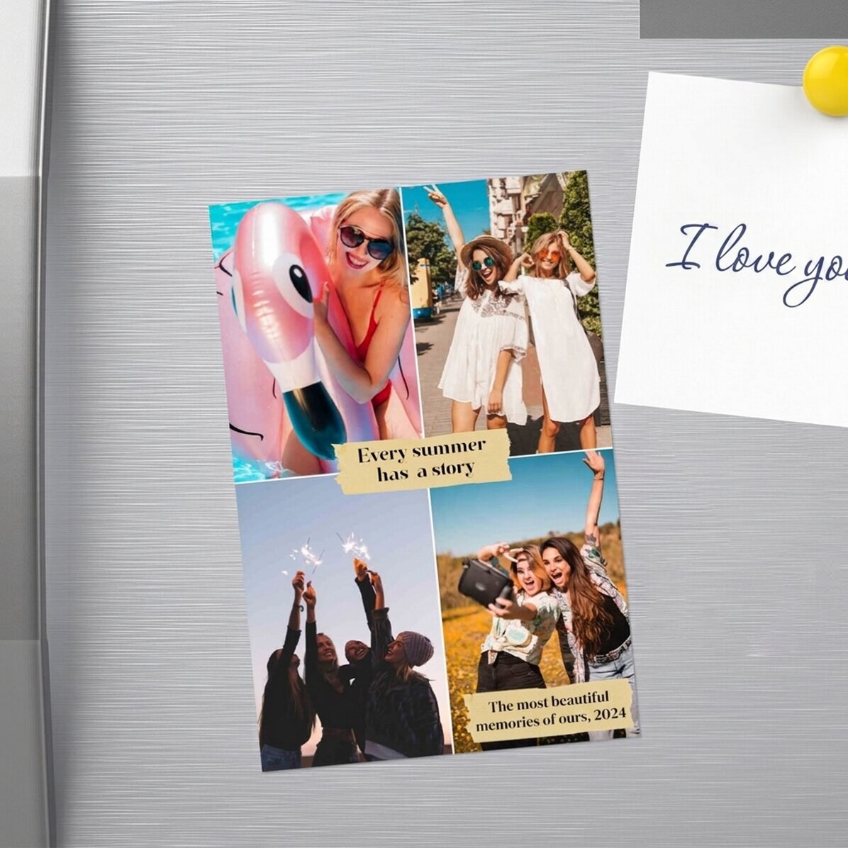 Aimant personnalisé de 10 x 15 cm avec 4 photos et des messages