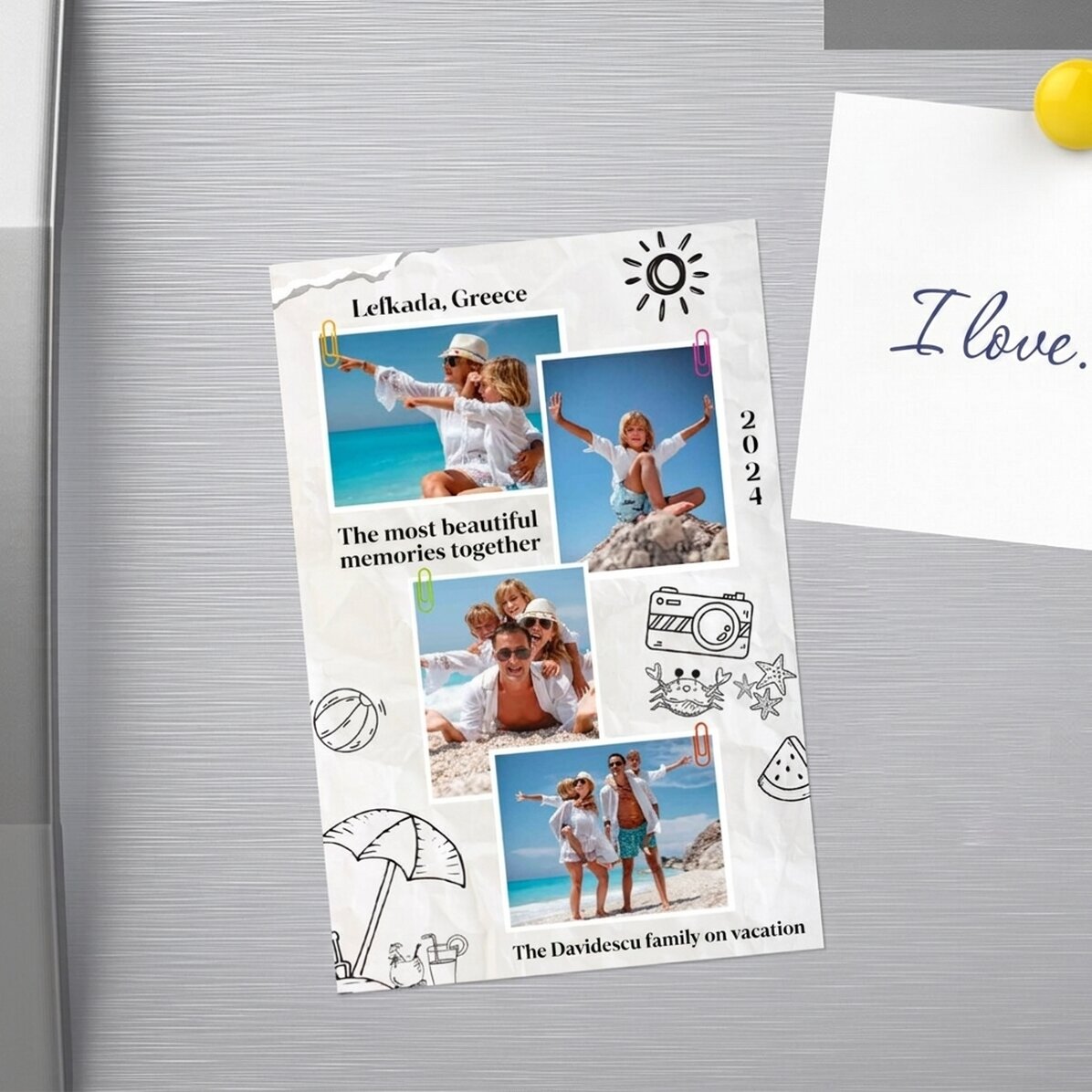 Aimant personnalisé de 10 x 15 cm avec 4 photos et un texte - Holiday