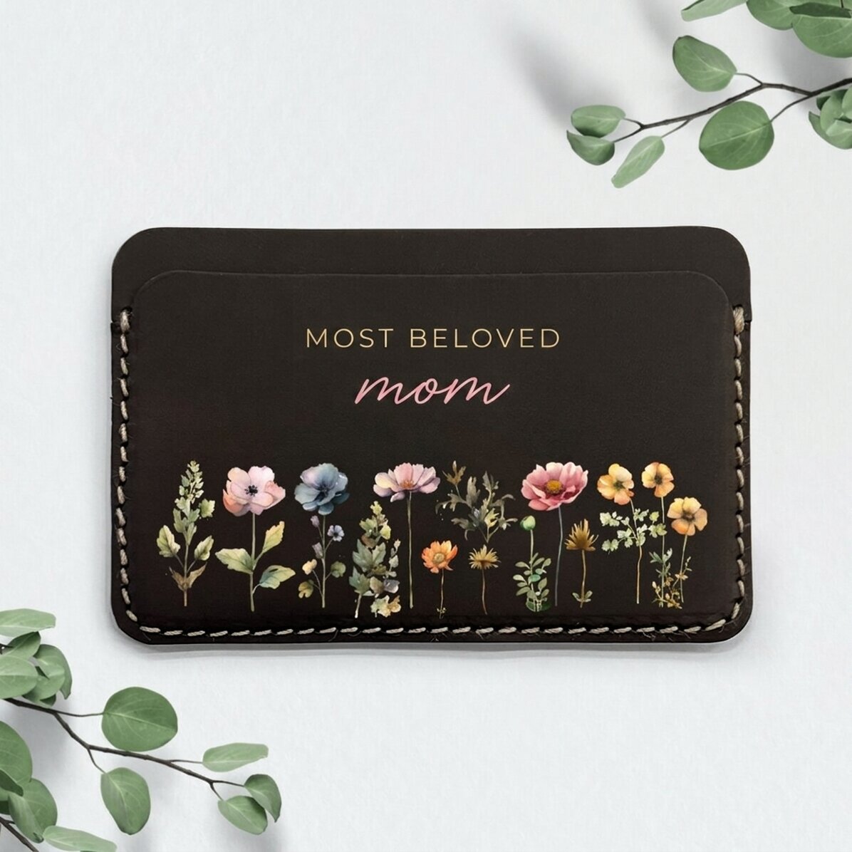 Gepersonaliseerde gekleurde leren portemonnee met boodschap - Floral