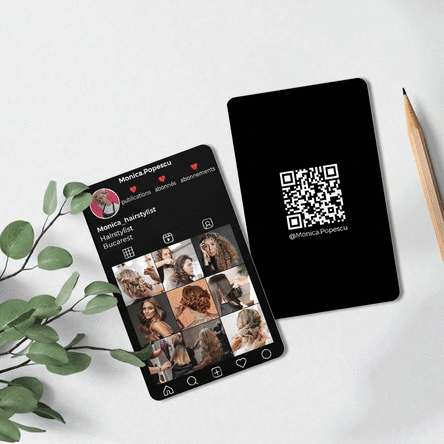 Carte de visite en aluminium personnalisée recto-verso avec code QR, texte et photos - Instagram