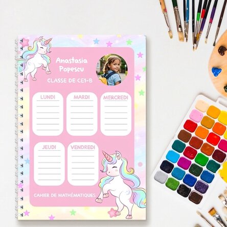 Carnet personnalisé avec photo et texte - Horaires Licornes