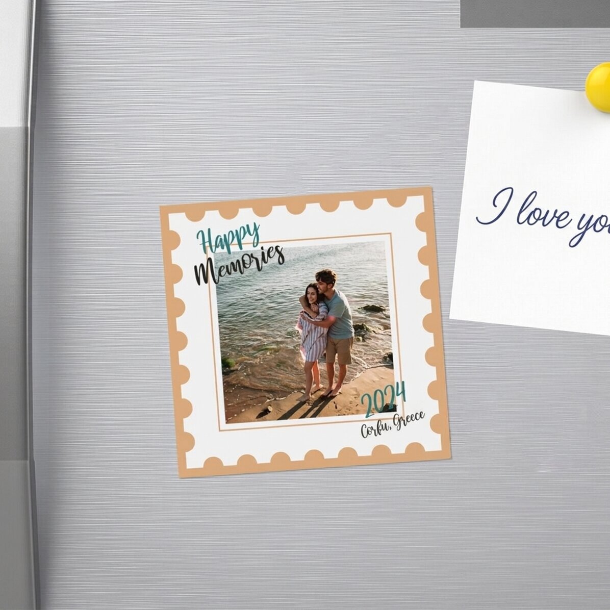Aimant 10 x 10 personnalisé avec une photo et un texte - Happy Memories