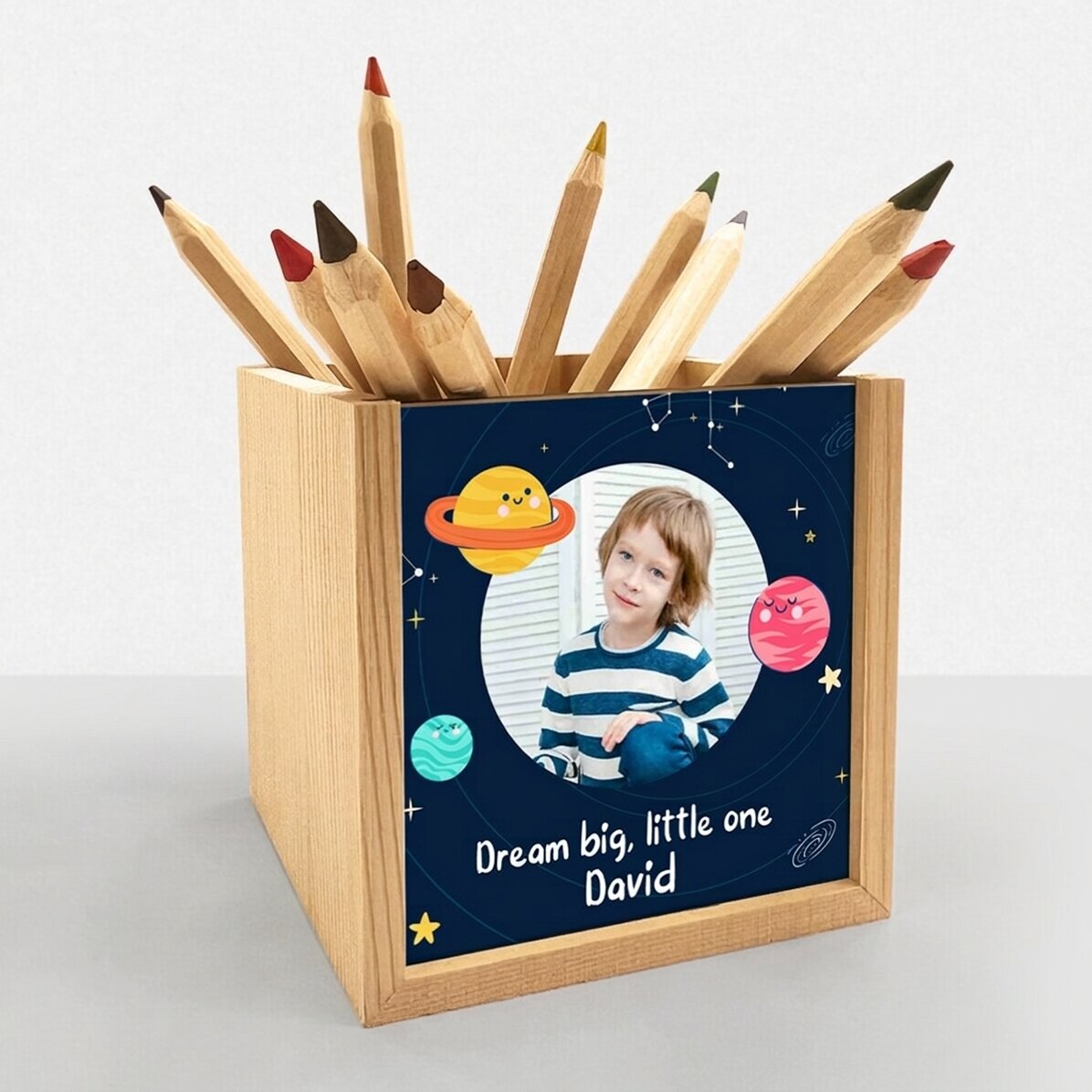 Porte-crayons personnalisé avec photo et texte - Cosmos