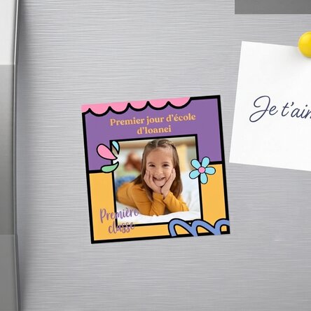 Aimant 10 x 10 personnalisé avec une photo et un texte - Premier jour d