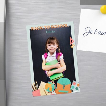 Aimant personnalisé de 10 x 15 cm avec une photo et un texte - Rentrée scolaire